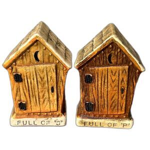 Vintage Japan Ceramic Outhouse Salt Pepper Shakers Set "Full of S" & "Full of P"